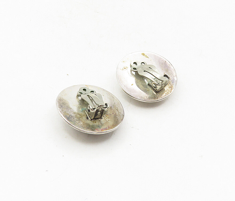 NAVAJO 925 Sterling Silver Vintage Etched Dome Non Pierce Earrings EG4776
