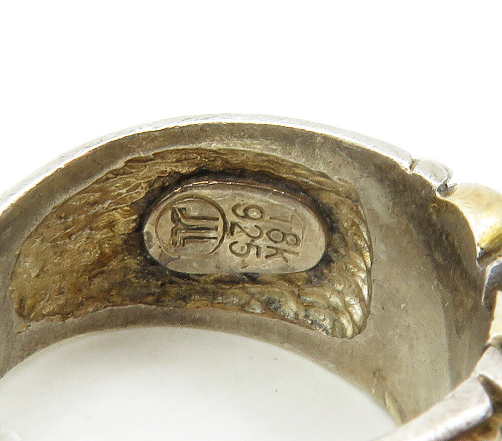 DESIGNER 925 Silver & 18K GOLD Vintage Pearl 2 Tone Band Ring Sz 5.5 RG16424