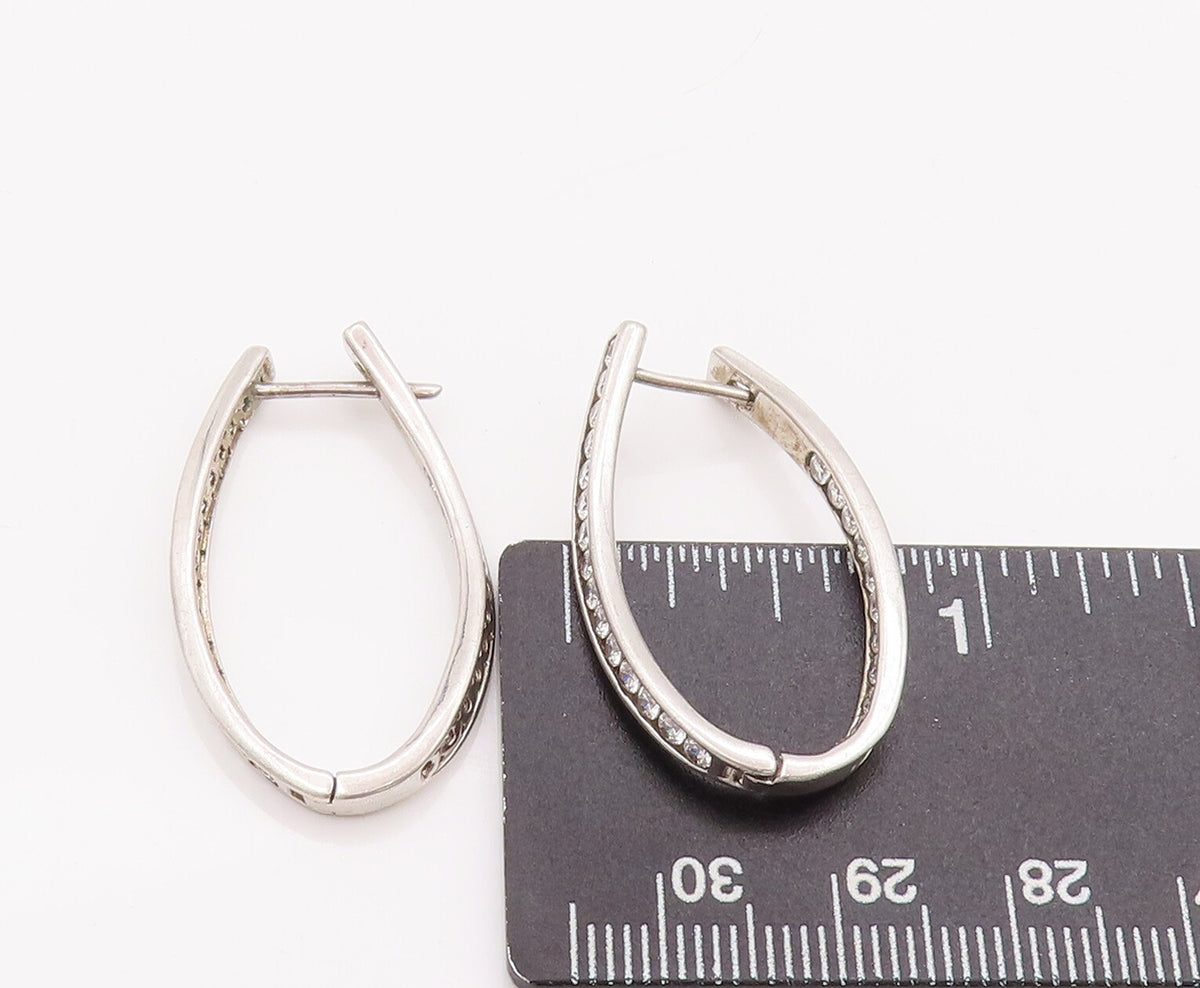 925 Sterling Silver Vintage Earrings Round CZ Beaded Band Oval Hoops EG13013