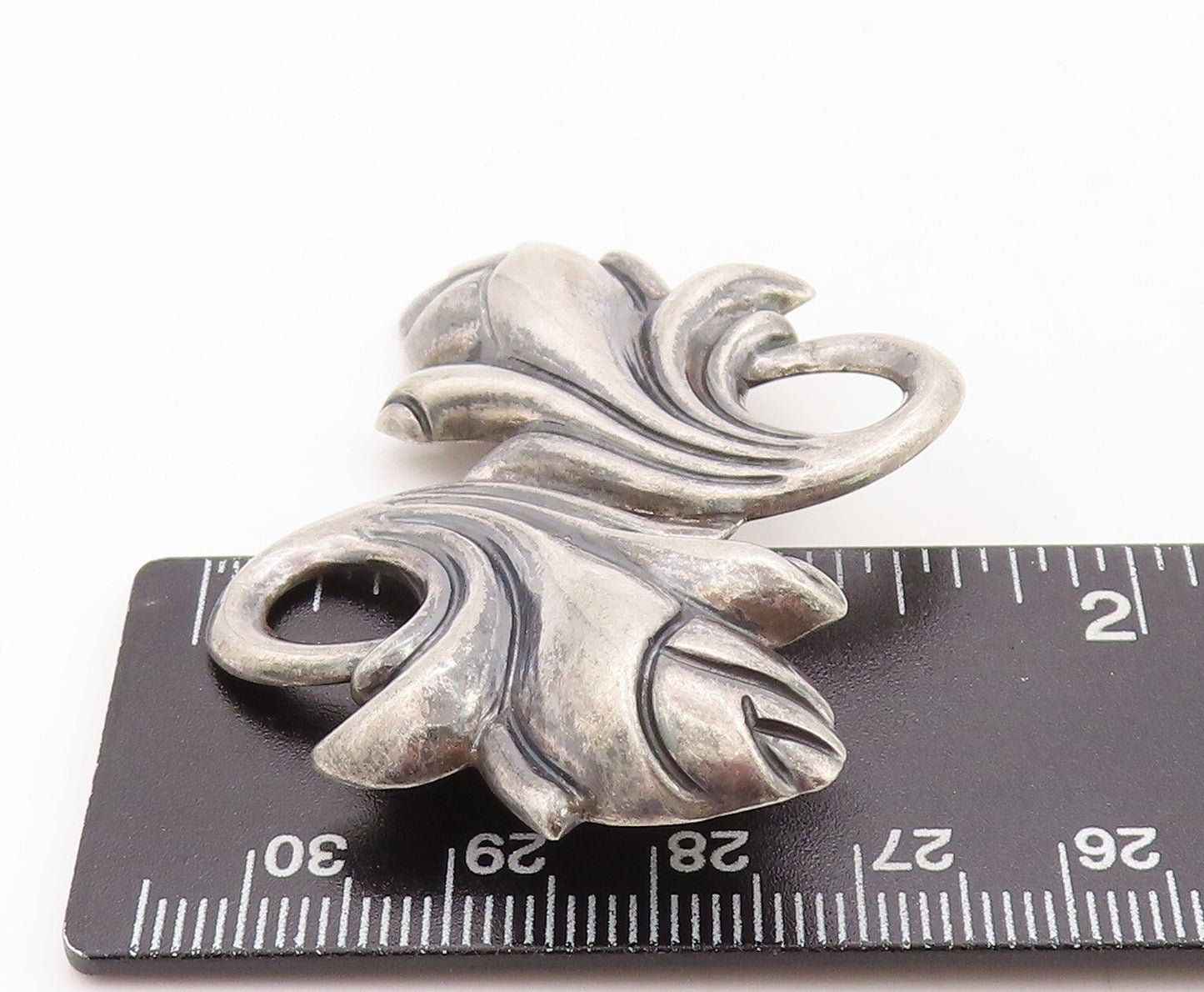 925 Sterling Silver Vintage Brooch Pin Dark Tone Swirly Floral Design BP11296