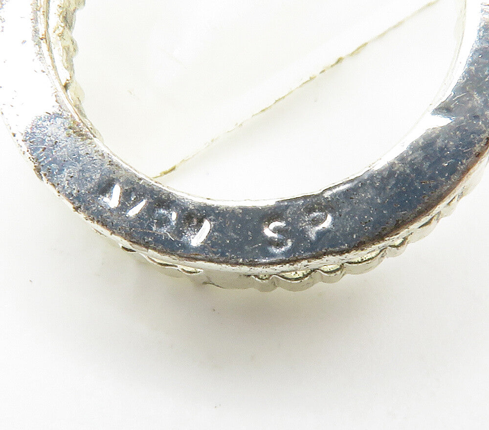 925 Sterling Silver Vintage Shiny Topaz Open Circle Slide Pendant PT11843