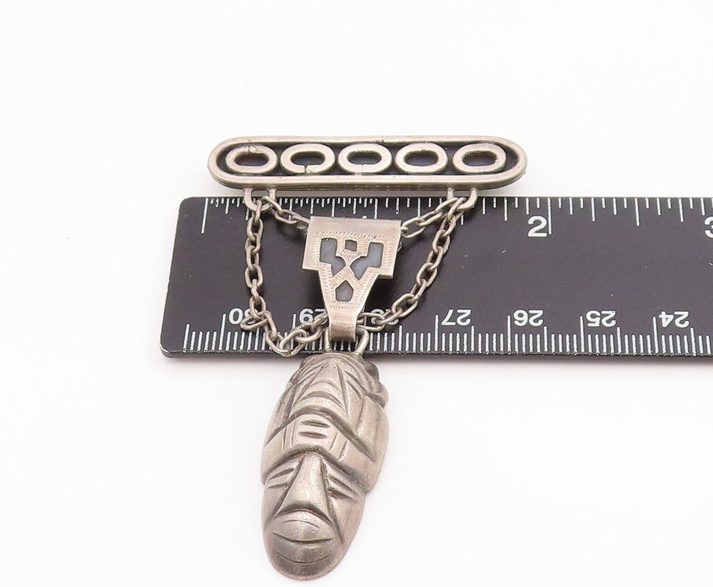 925 Sterling Silver Vintage Brooch Dark Tone Dangling Designer Etched BP11500