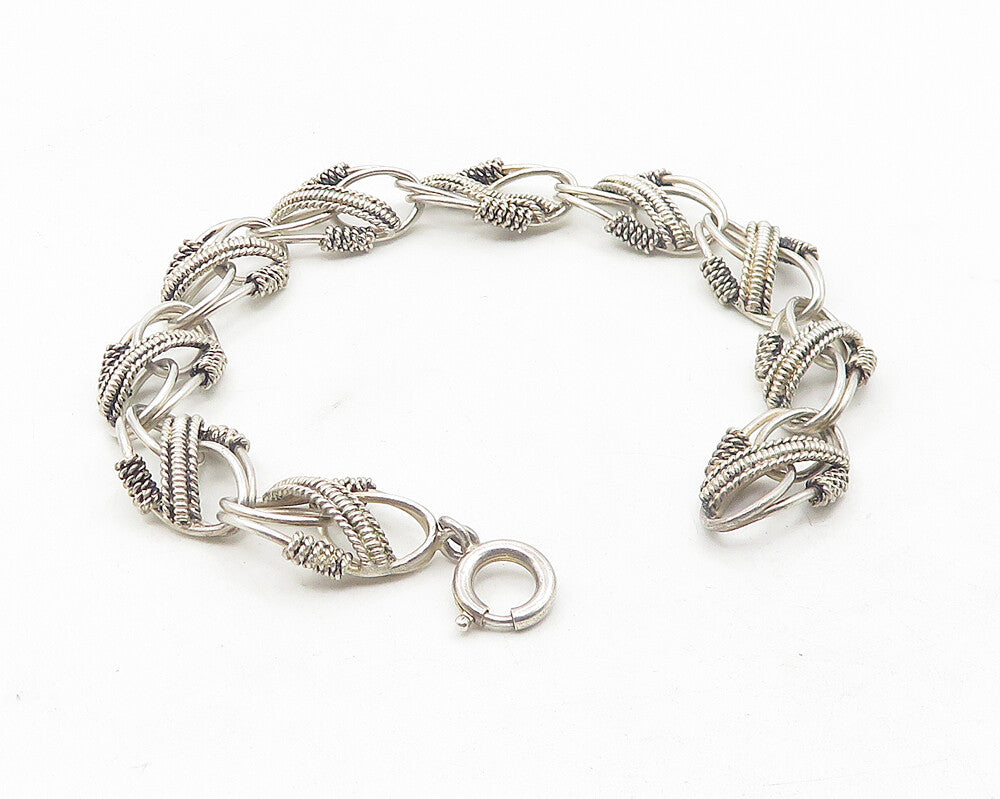 925 Sterling Silver Vintage Shiny Rope Twist Wrapped Chain Bracelet BT4579