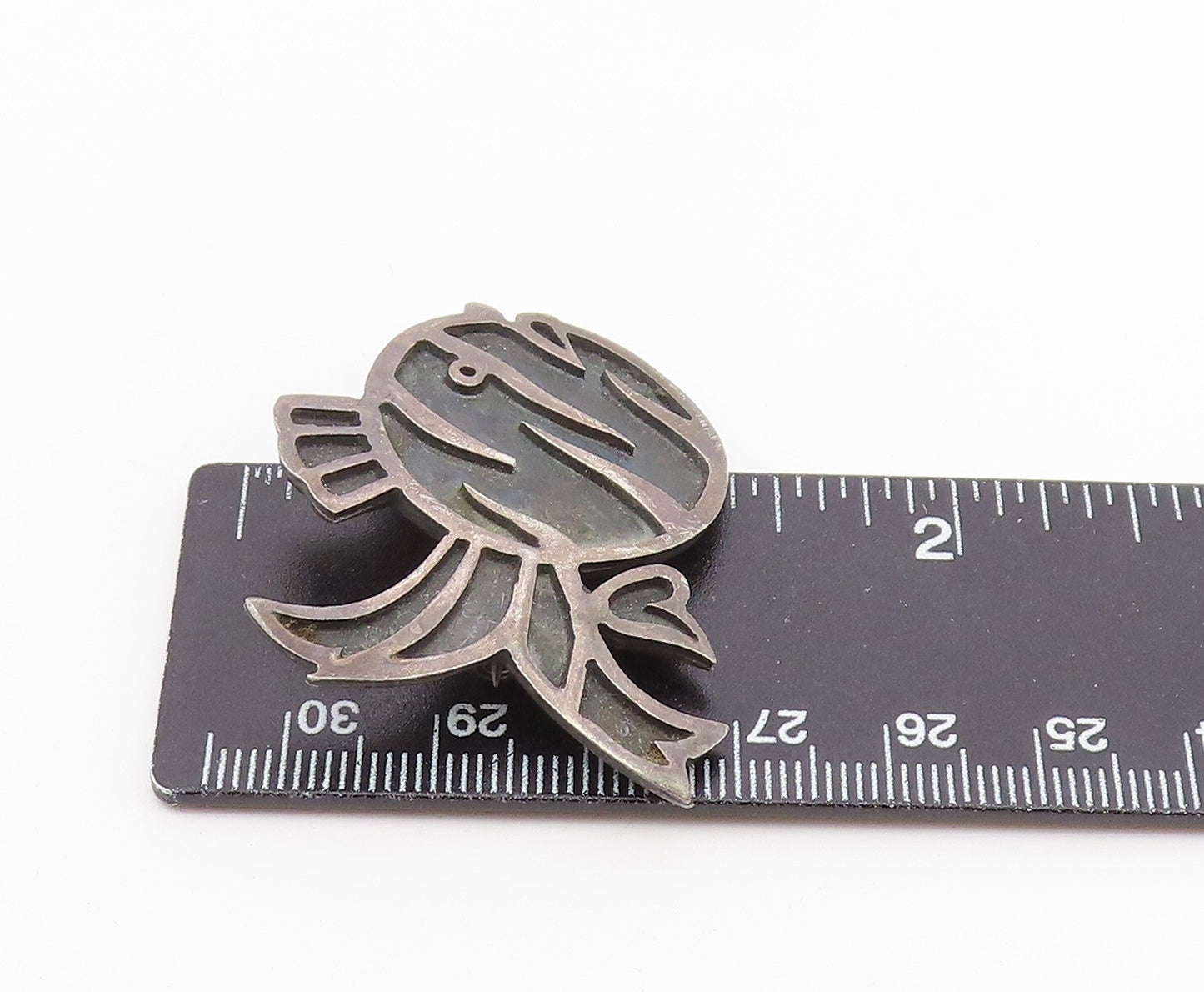 925 Sterling Silver Vintage Oxidized Swimming Fish Motif Brooch Pin BP3427