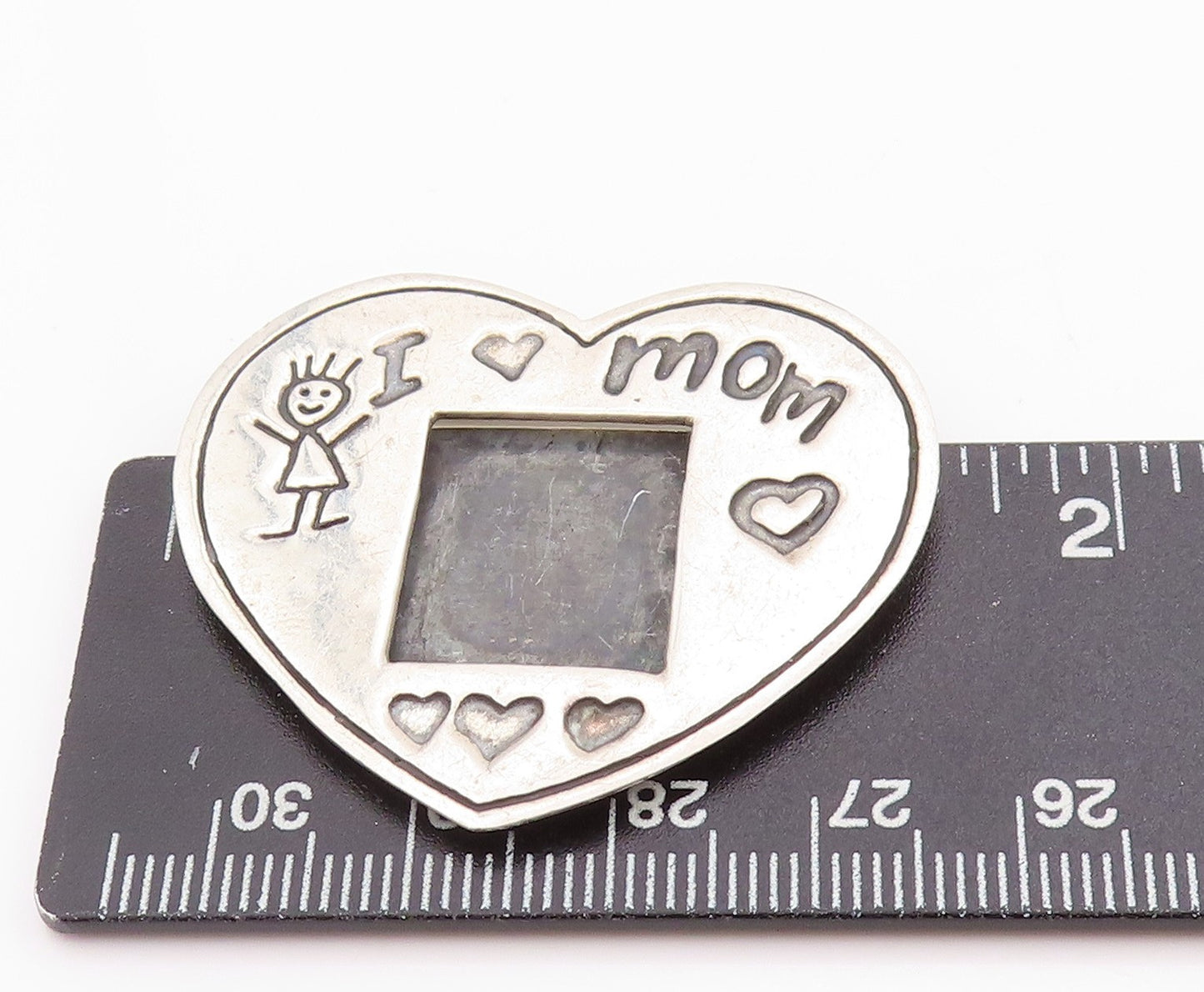 925 Sterling Silver Vintage Brooch I Love Mom Etched Heart BP11742
