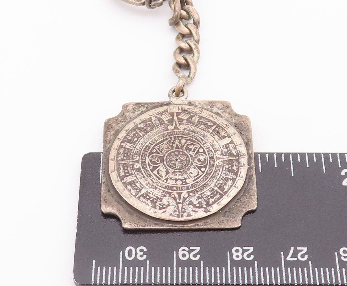 925 Sterling Silver Vintage Key Chain MEXICO Solid Carved Round Calendar TR3705