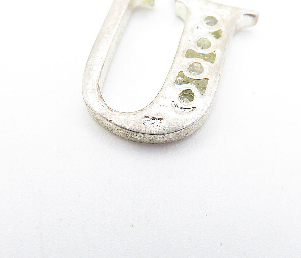 925 Sterling Silver Vintage Topaz U Initial Shiny 3 Stone Pendant PT2543