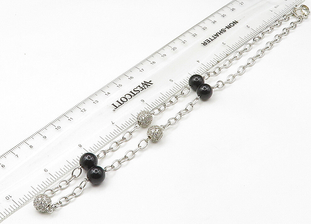 ESPO 925 Sterling Silver Vintage Black Onyx & Cubic Zirconia Necklace NE3678