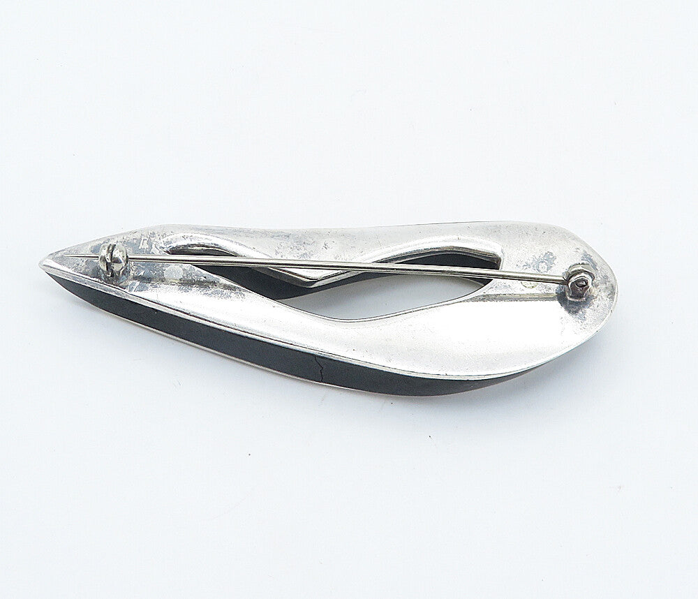 925 Sterling Silver Vintage Modernist Two Tone Design Brooch Pin BP2864