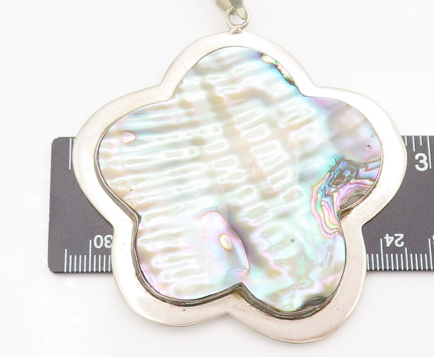 925 Silver Vintage Large 5 Petal Flower Cutout Halo Bordered Pendant PT22273