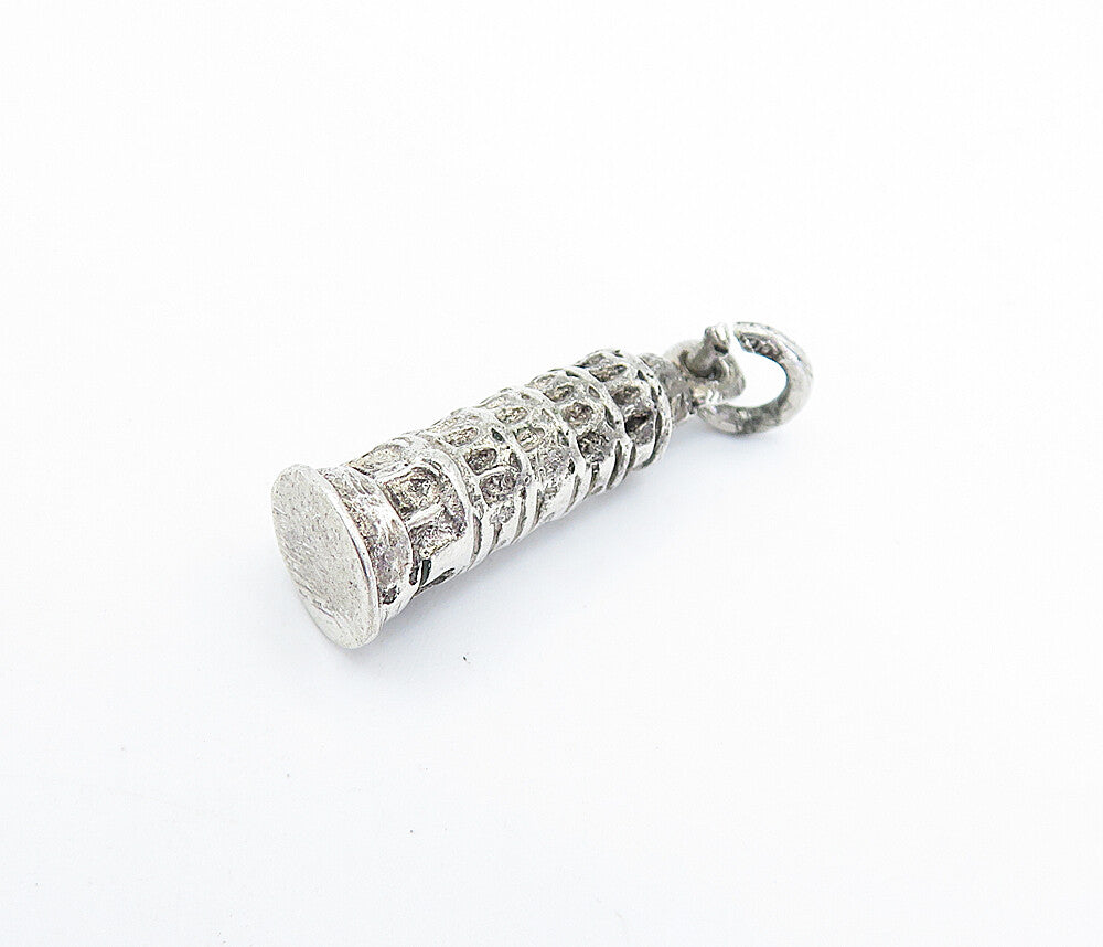 925 Sterling Silver Vintage Petite Leaning Tower Of Pisa Drop Pendant PT4972