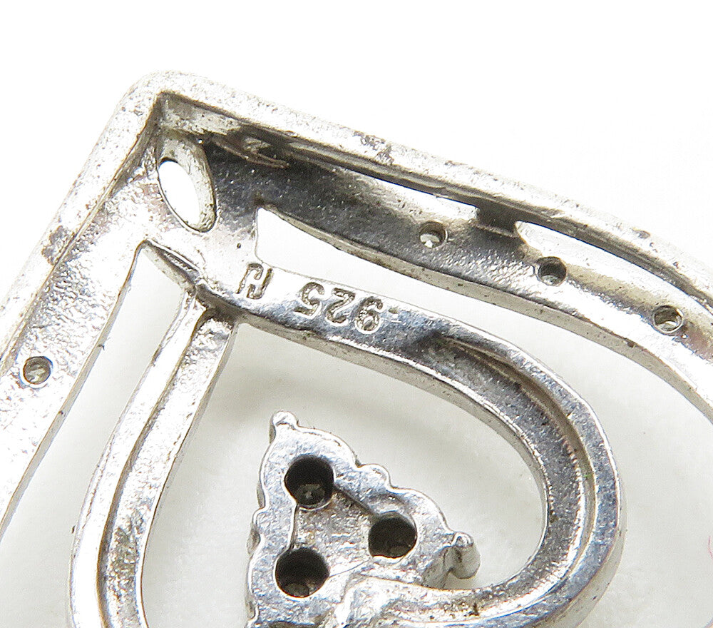 925 Sterling Silver Vintage Genuine Diamonds Love Heart Pendant PT12167