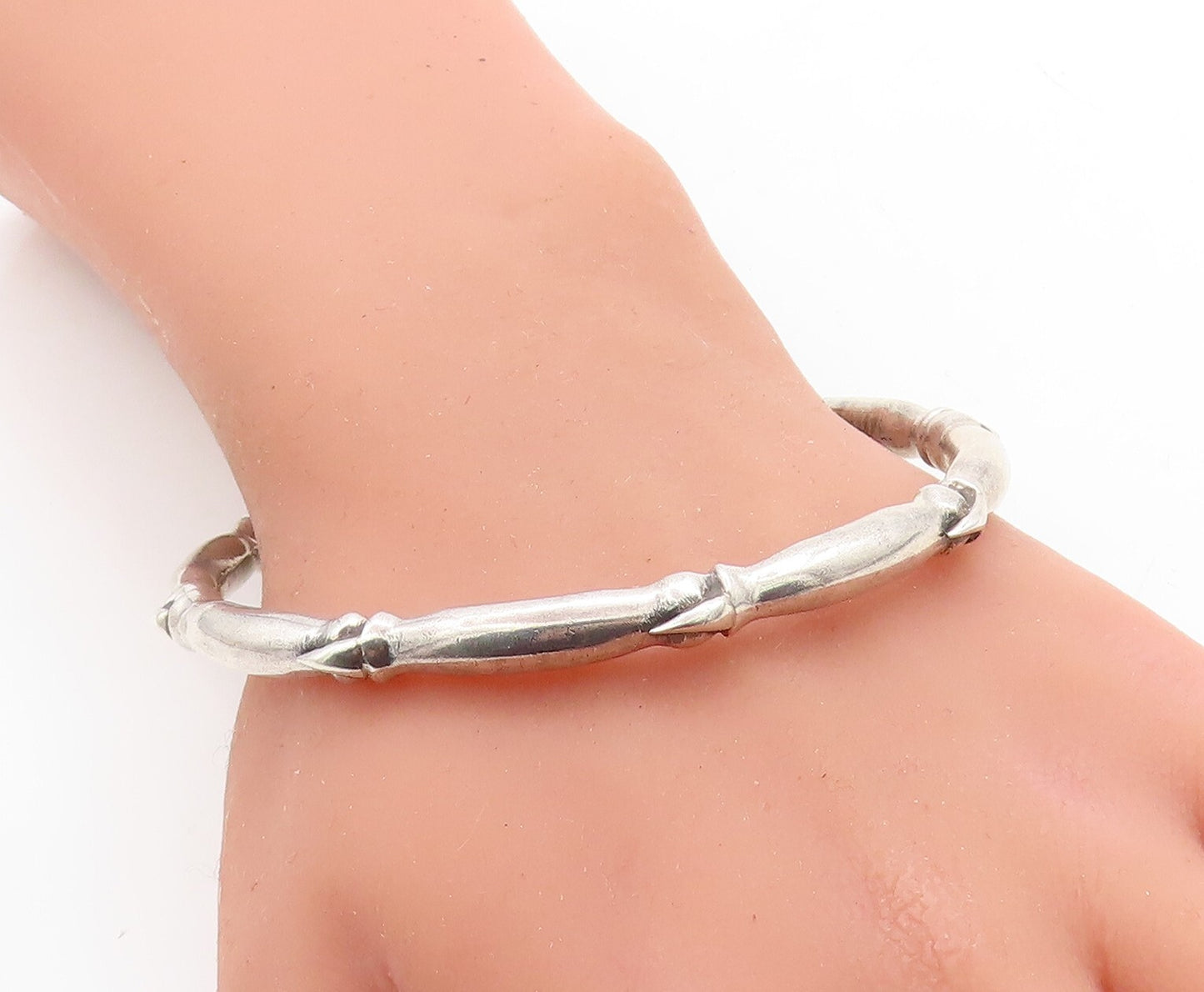 925 Sterling Silver Vintage Shiny Bird Claw Pattern Bangle Bracelet BT2074
