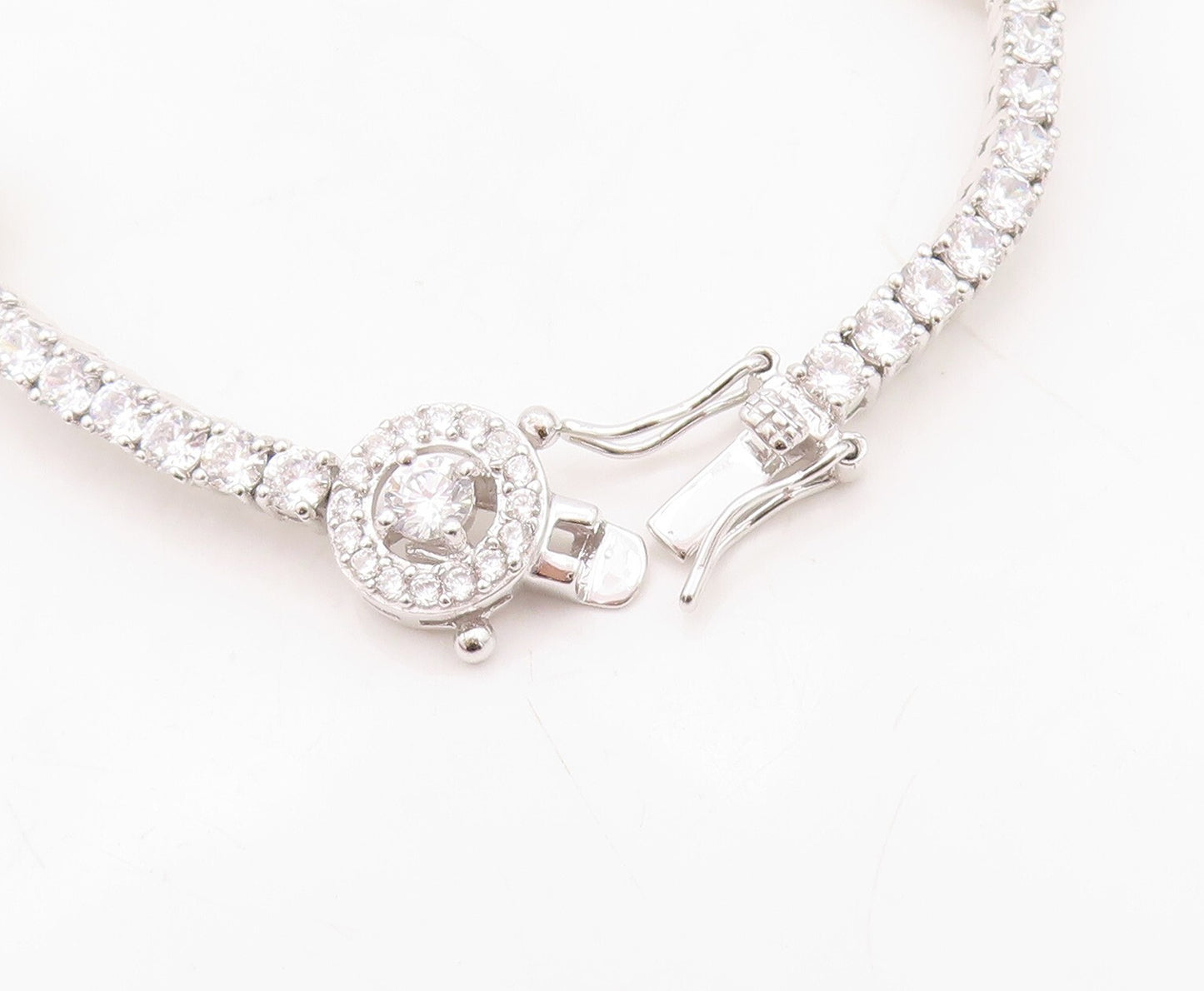 925 Sterling Silver Vintage Bracelet Minimalist CZ Halo Ring Band BT10757
