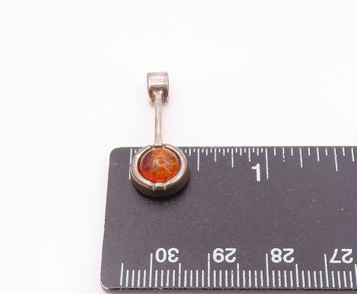 925 Sterling Silver Vintage Cabochon Baltic Amber Linear Drop Pendant PT21426