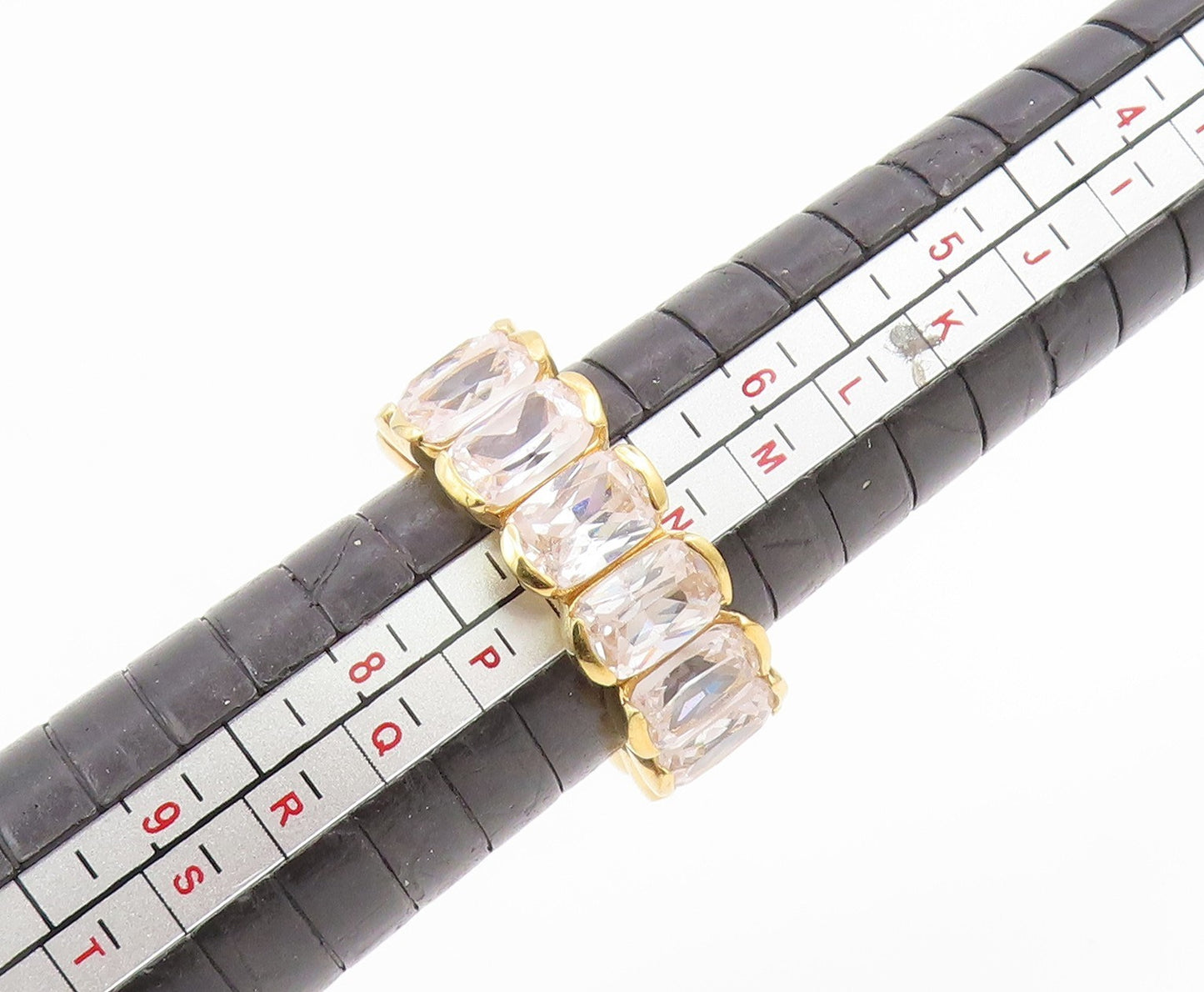 925 Sterling Silver Vintage Ring Gold Plated CZ Eternity Band Sz 7 RG35014