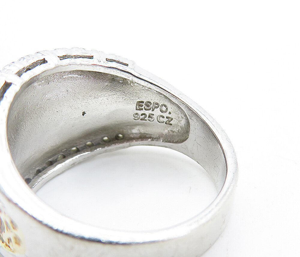 ESPO 925 Sterling Silver Vintage Topaz 2 Tone Hammered Band Ring Sz 9 RG4839