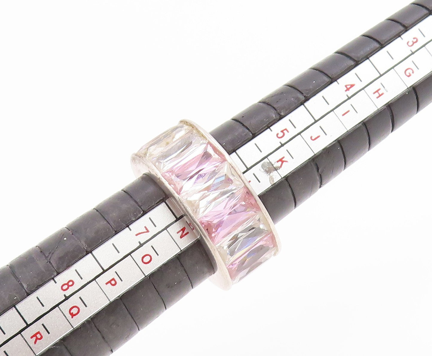 925 Sterling Silver Vintage Ring Pink & White Topaz Eternity Band Sz 6 RG36058