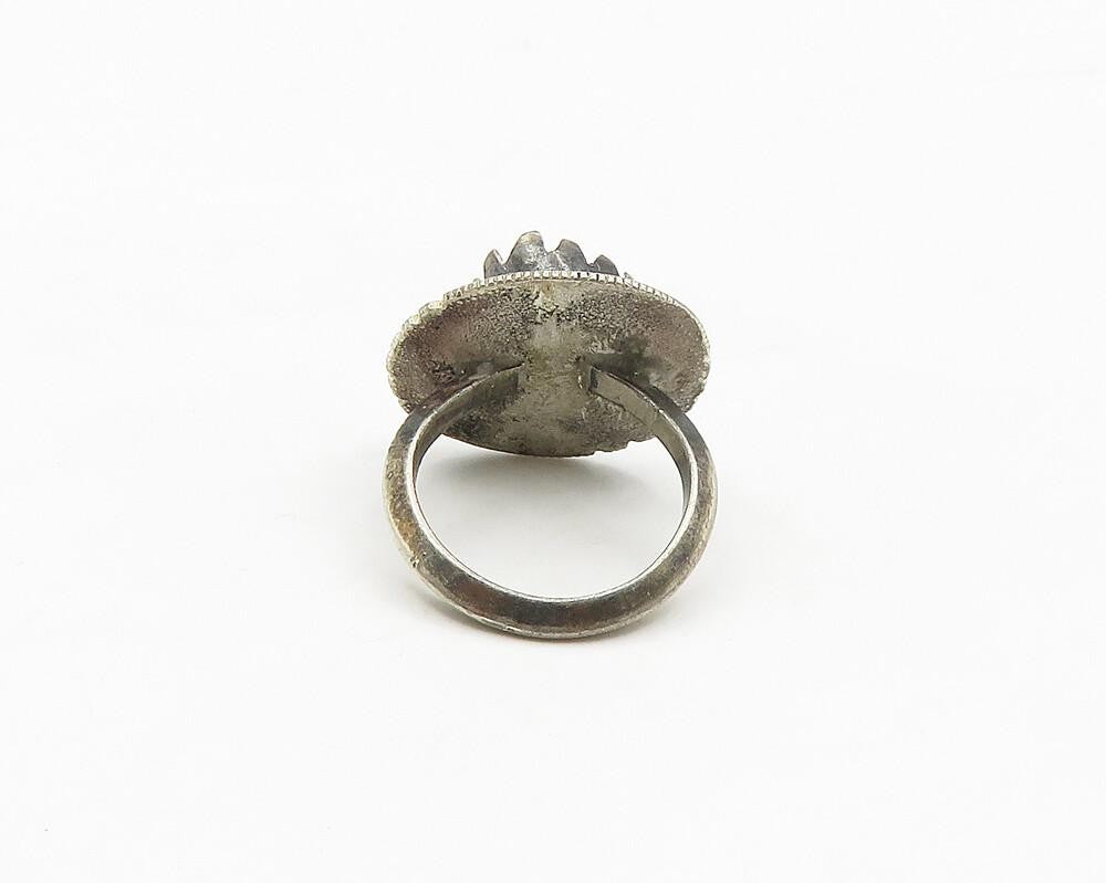 NAVAJO 925 Silver Vintage Dark Tone Serrated Edge Band Ring Sz 5.5 RG17696