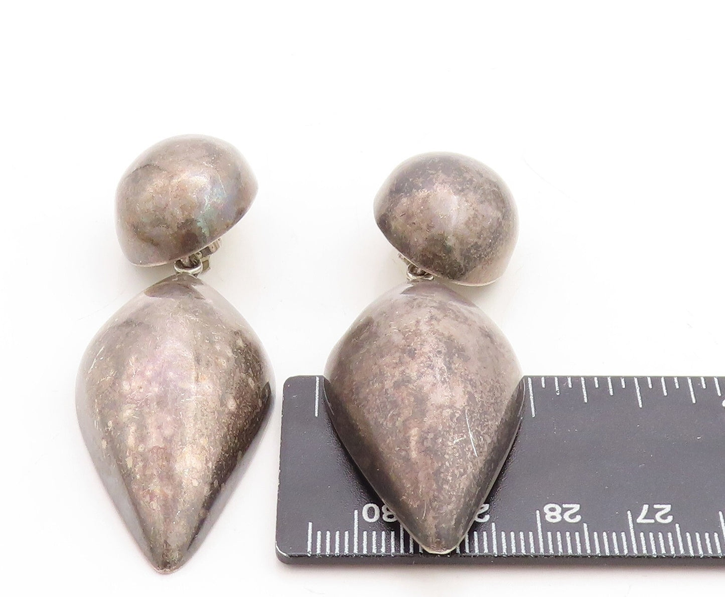 925 Sterling Silver Vintage Earrings MEXICO Dark Tone Puffed Dangling EG13279