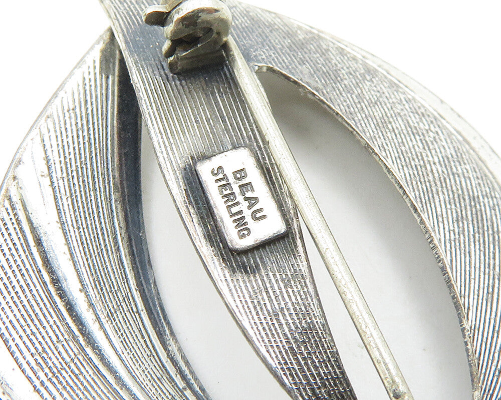 BEAU 925 Sterling Silver Vintage Dark Tone Textured Brooch Pin BP7361