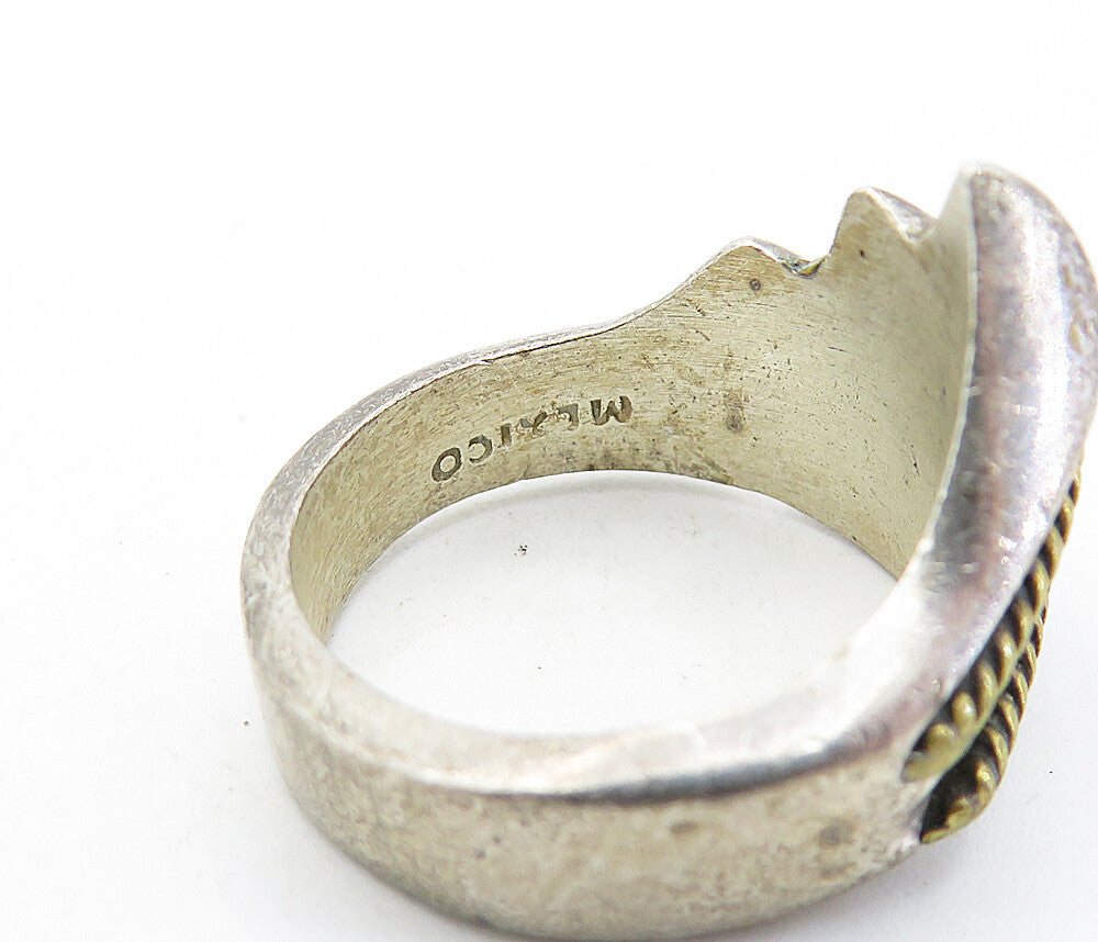 MEXICO 925 Silver Vintage Two Tone Rope Twist Fluted Band Ring Sz 6.5 RG6977