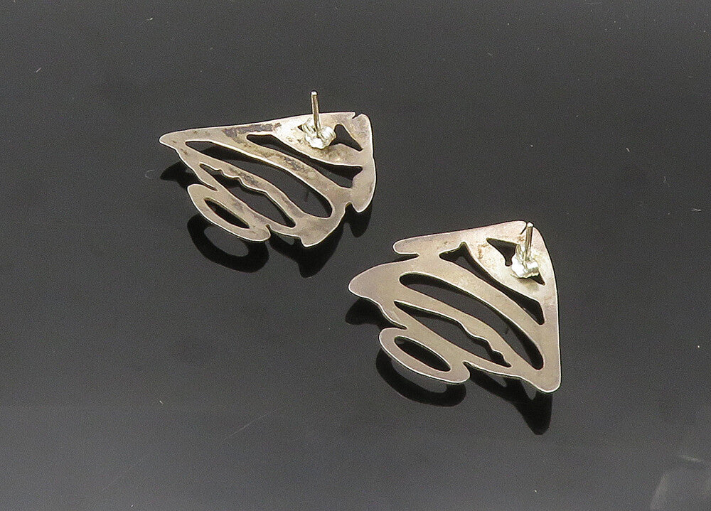 925 Sterling Silver Vintage Shiny Cutout Fish Motif Dangle Earrings EG10223