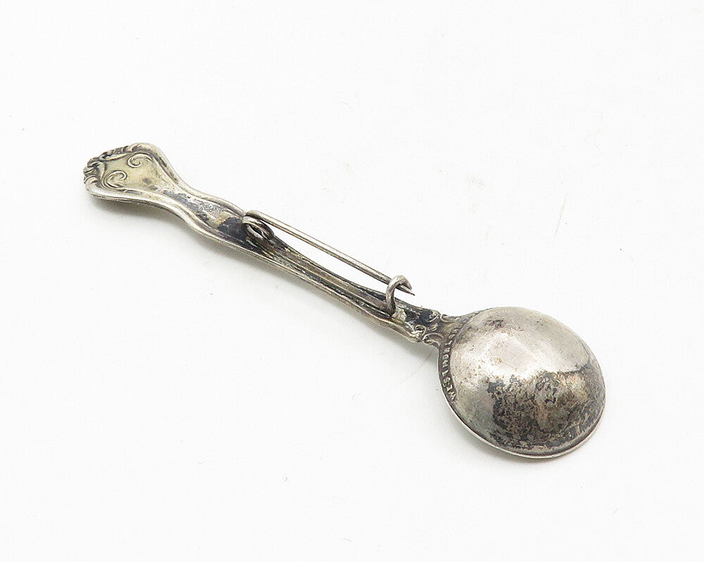925 Sterling Silver Vintage Antique Petite Swirl Spoon Brooch Pin BP3709