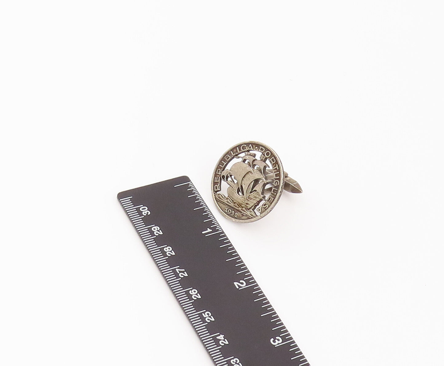 925 Silver Vintage Antique Portuguese Republic Cutout Ship Cufflinks TR3474