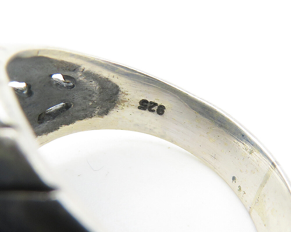 925 Sterling Silver Black Hematite Floral Vine Cocktail Ring Sz 6 RG11662