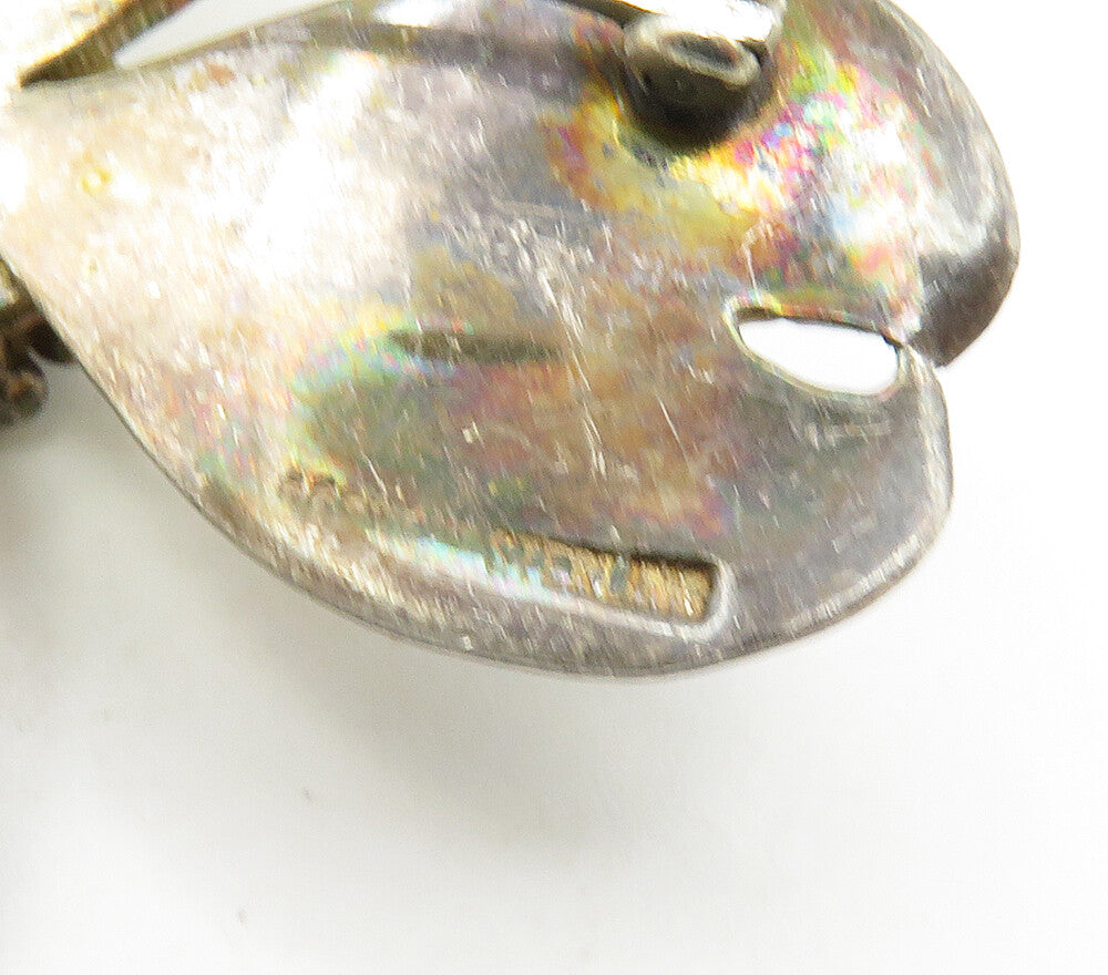 925 Sterling Silver Vintage Dark Tone Single Flower Motif Brooch Pin BP6395