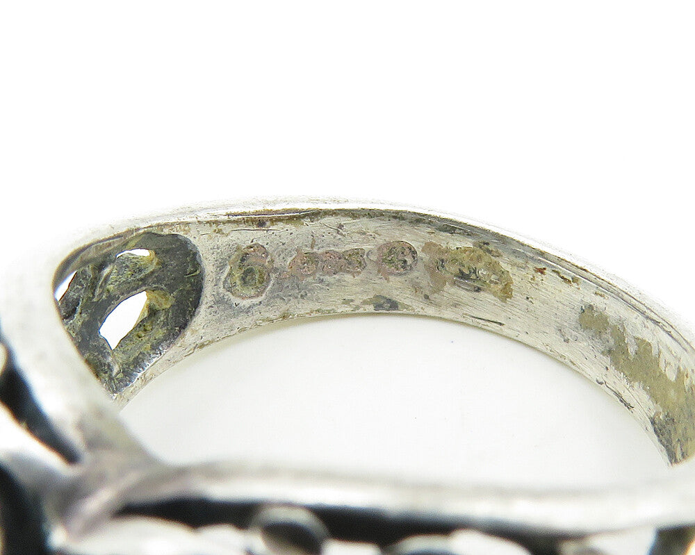 925 Sterling Silver Vintage Shiny Swirl Love Heart Band Ring Sz 6 RG18495