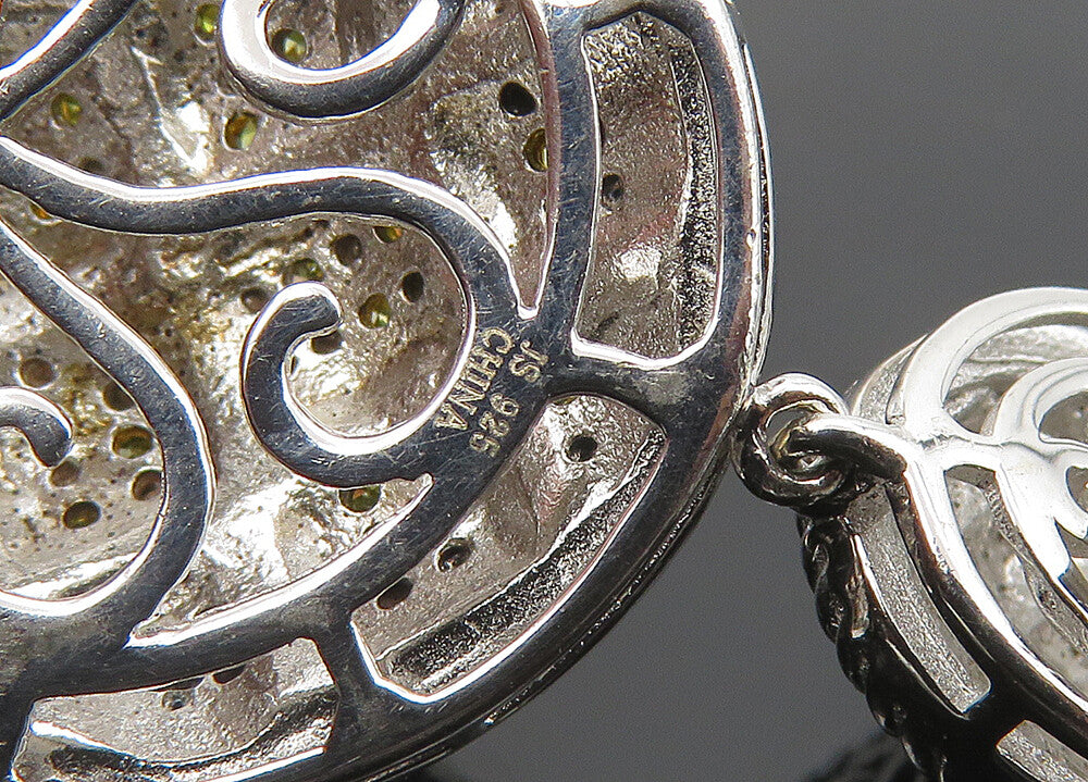 925 Sterling Silver Vintage Genuine Yellow Diamonds Dangle Earrings EG10501
