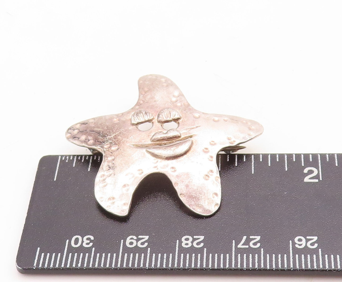 925 Sterling Silver Vintage Brooch Pin Designer Happy Carved Star Fish BP11448