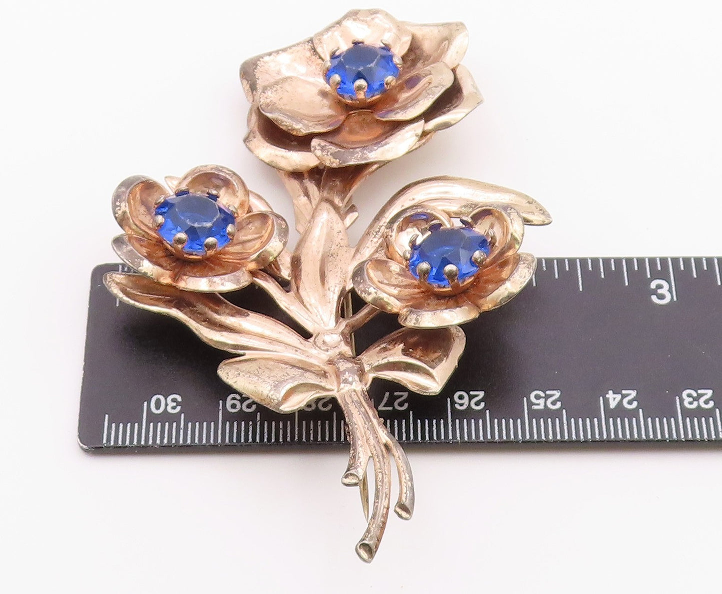 925 Sterling Silver Vintage Blue Topaz Flower Bunch Motif Brooch Pin BP5451