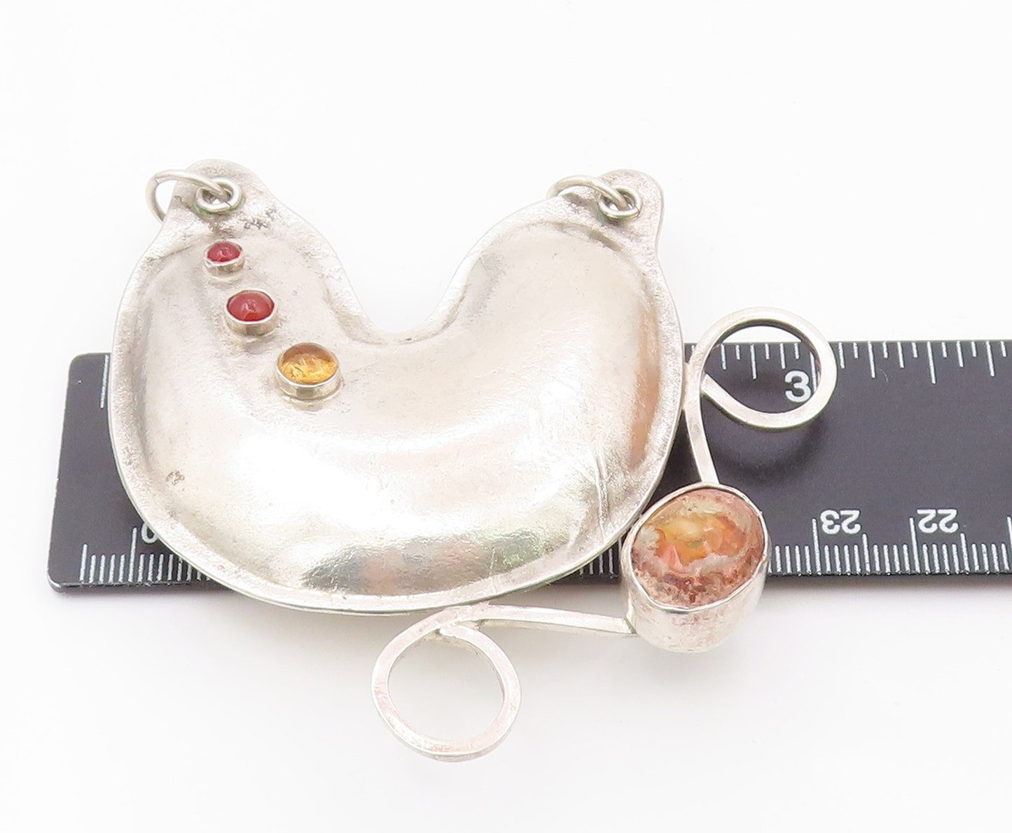 925 Sterling Silver Vintage Carnelian & Citrine Heavy Pendant (NOISE) PT16439