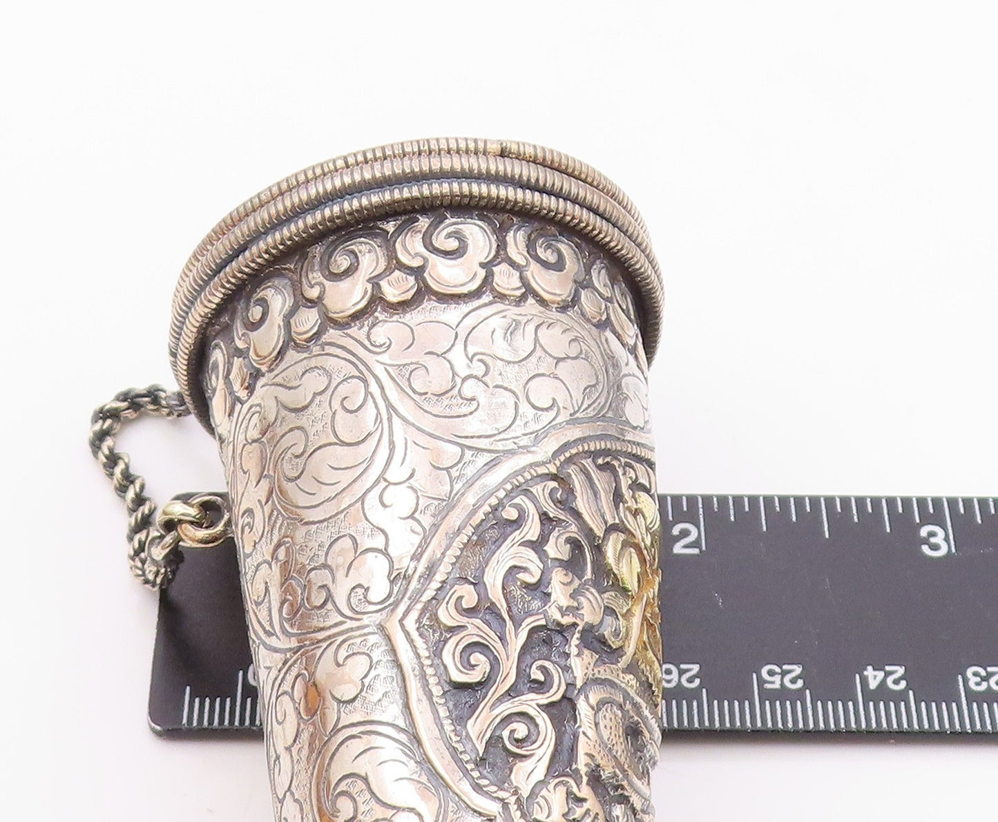 CHINESE EXPORT Solid Silver Vintage Antique Dragon Cone Container TR2782