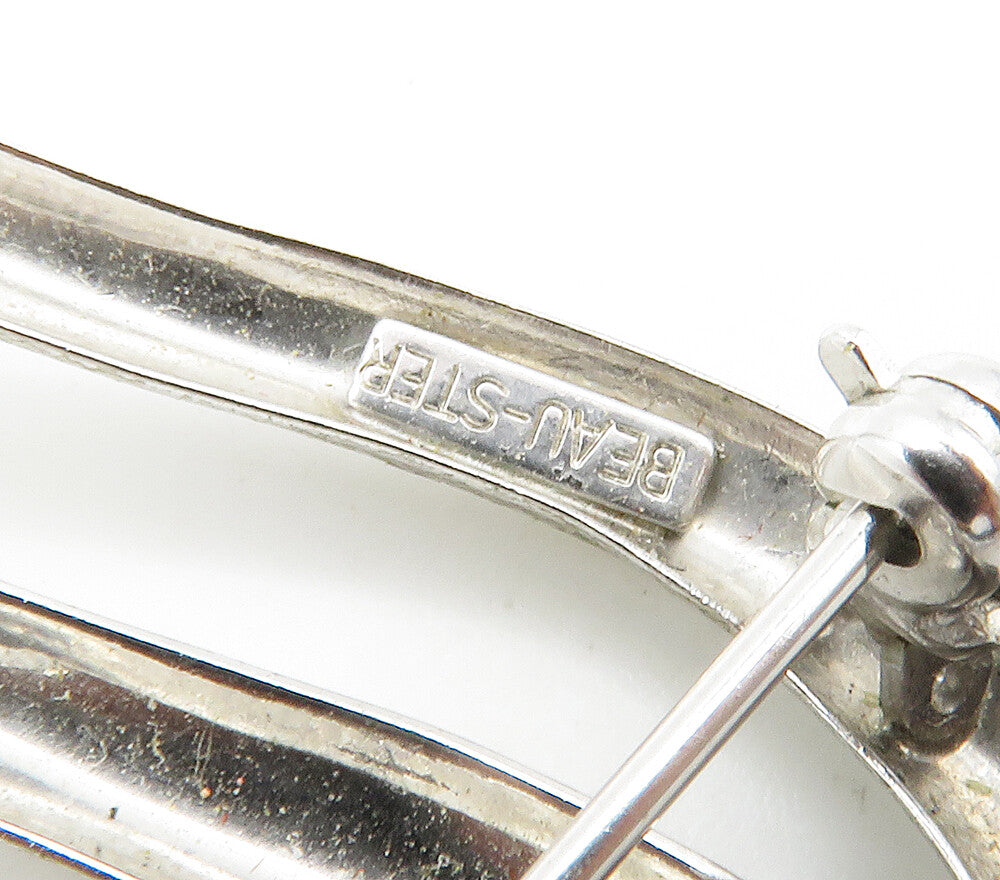 BEAU 925 Sterling Silver Vintage Shiny Smooth Open Design Brooch Pin BP5868