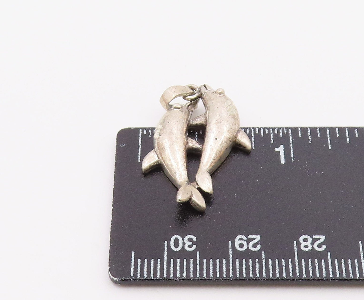 925 Sterling Silver Vintage Diamond Cut Detail Dolphins Pendant PT16503