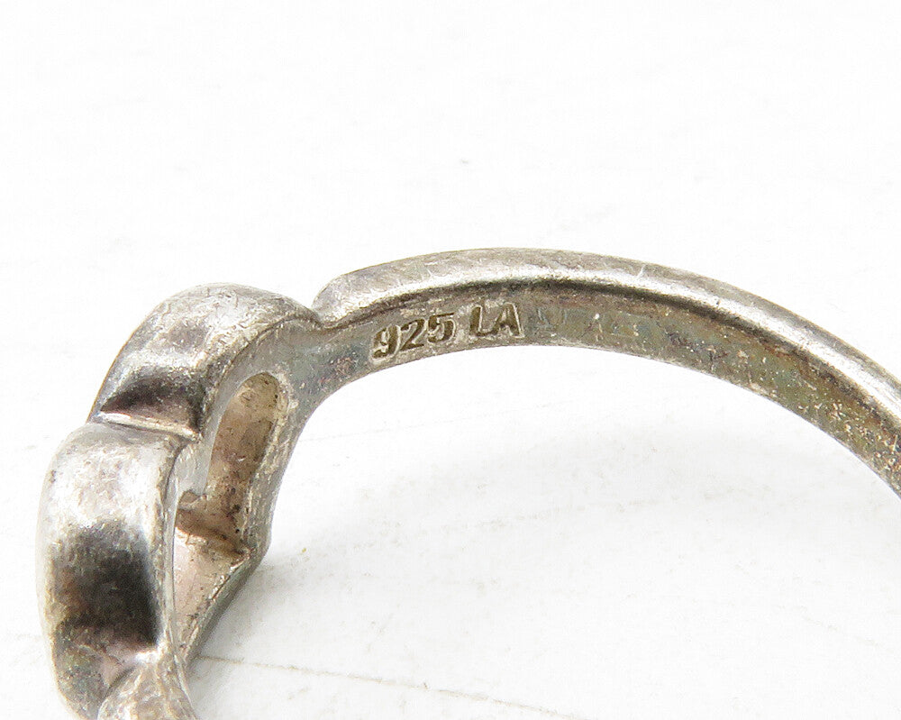 925 Sterling Silver Vintage Petite Open Love Heart Band Ring Sz 6.5 RG12643