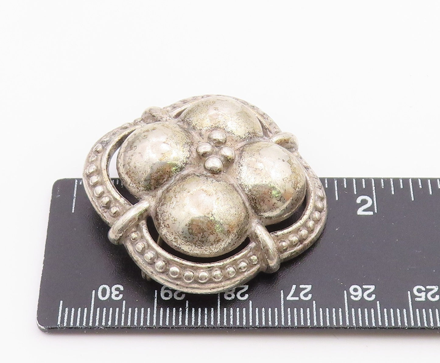 925 Sterling Silver Vintage Antique Floral Dome Shiny Brooch Pin BP6393