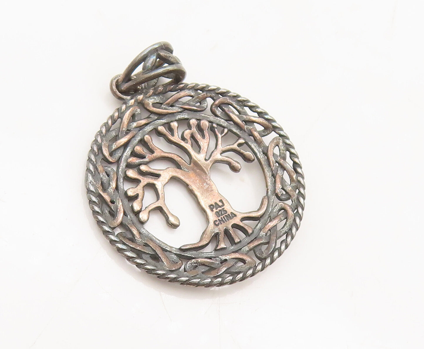 925 Sterling Silver Vintage Pendant Knotted Roots Frame Tree Of Life PT22594