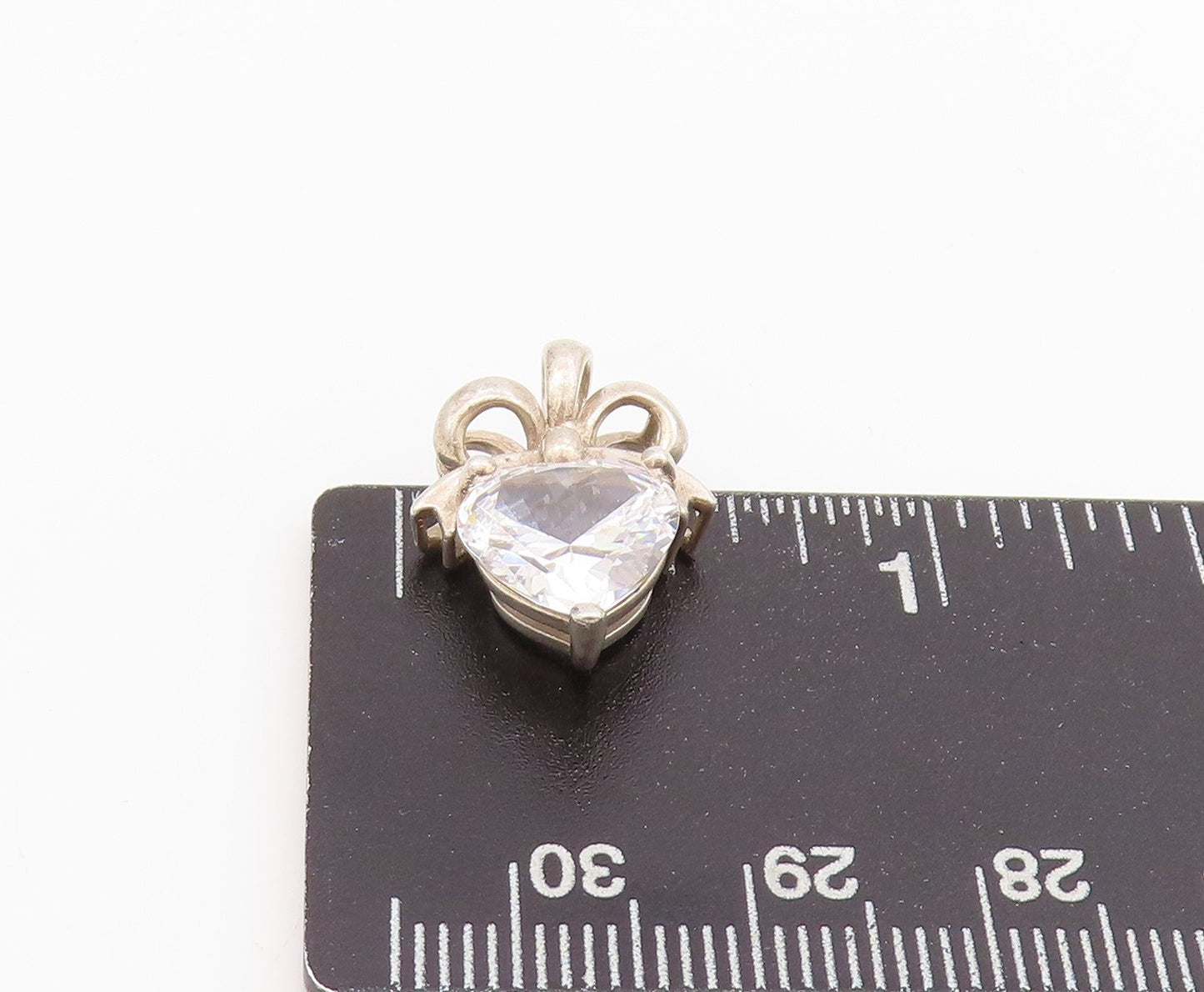 925 Sterling Silver Vintage Pendant Modernist Heart Cut Topaz With Bow PT24275
