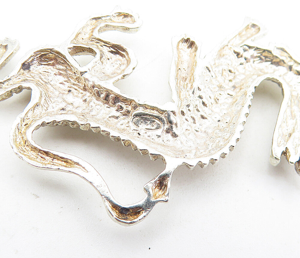 925 Sterling Silver Vintage Shiny Etched Detail Dragon Motif Pendant PT4528