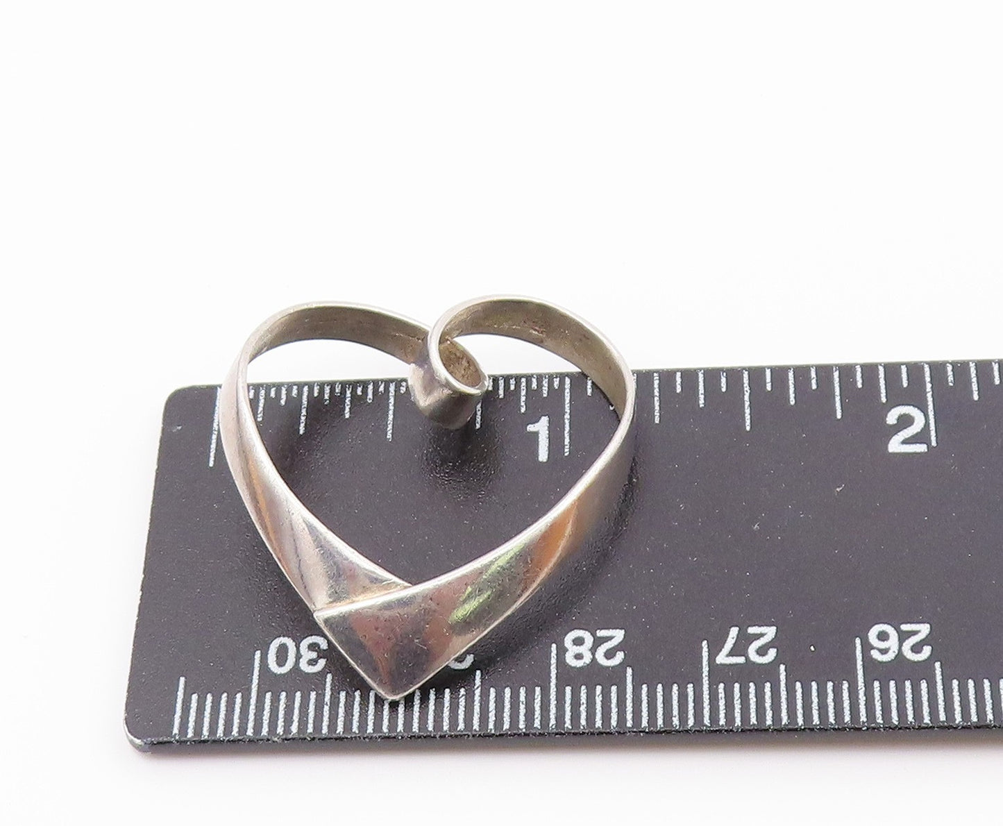 925 Sterling Silver Vintage Open Love Heart Ribbon Smooth Pendant PT18966