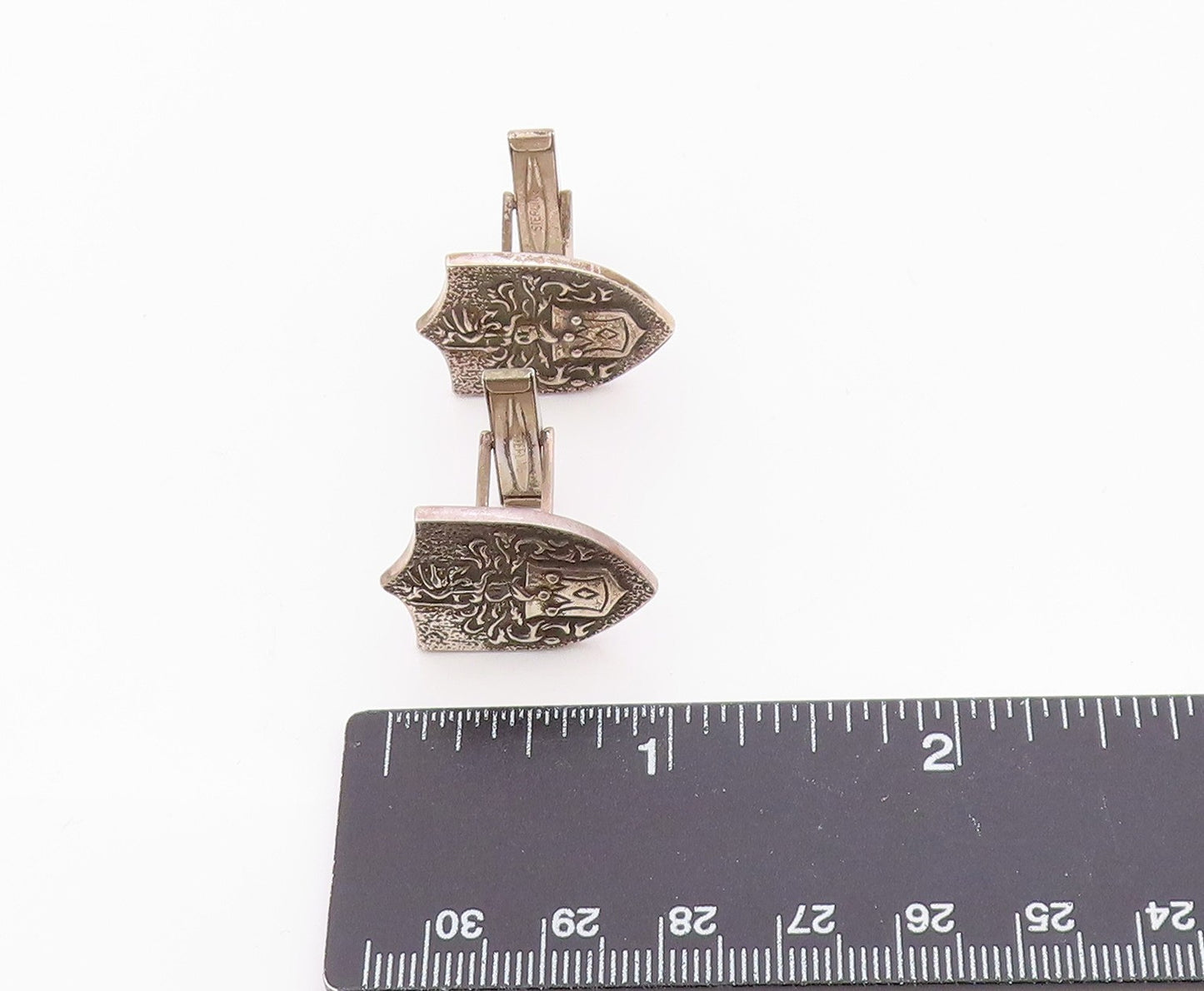 925 Sterling Silver Vintage Carved Royal Emblem Cuff Links TR3425