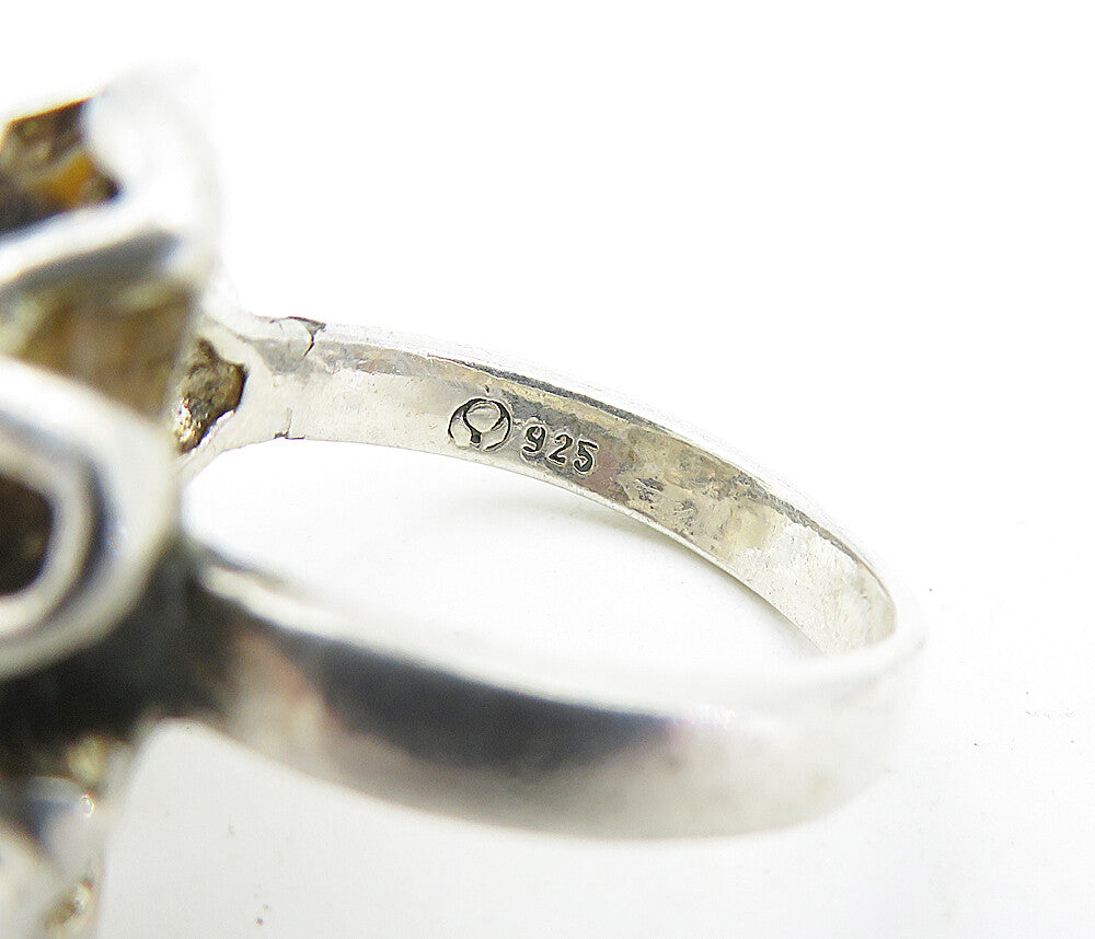 925 Sterling Silver Vintage Sculpted Floral Motif Statement Ring Sz 7 RG6885