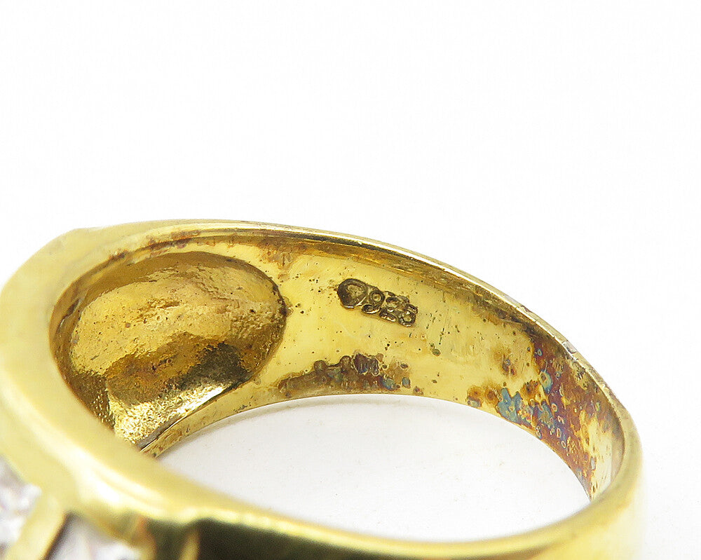 925 Sterling Silver White Topaz Gold Plated Dome Band Ring Sz 7 RG11166