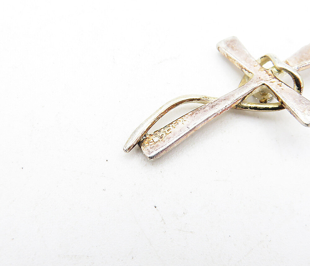 925 Sterling Silver Vintage Cubic Zirconia Religious Cross Pendant PT3970