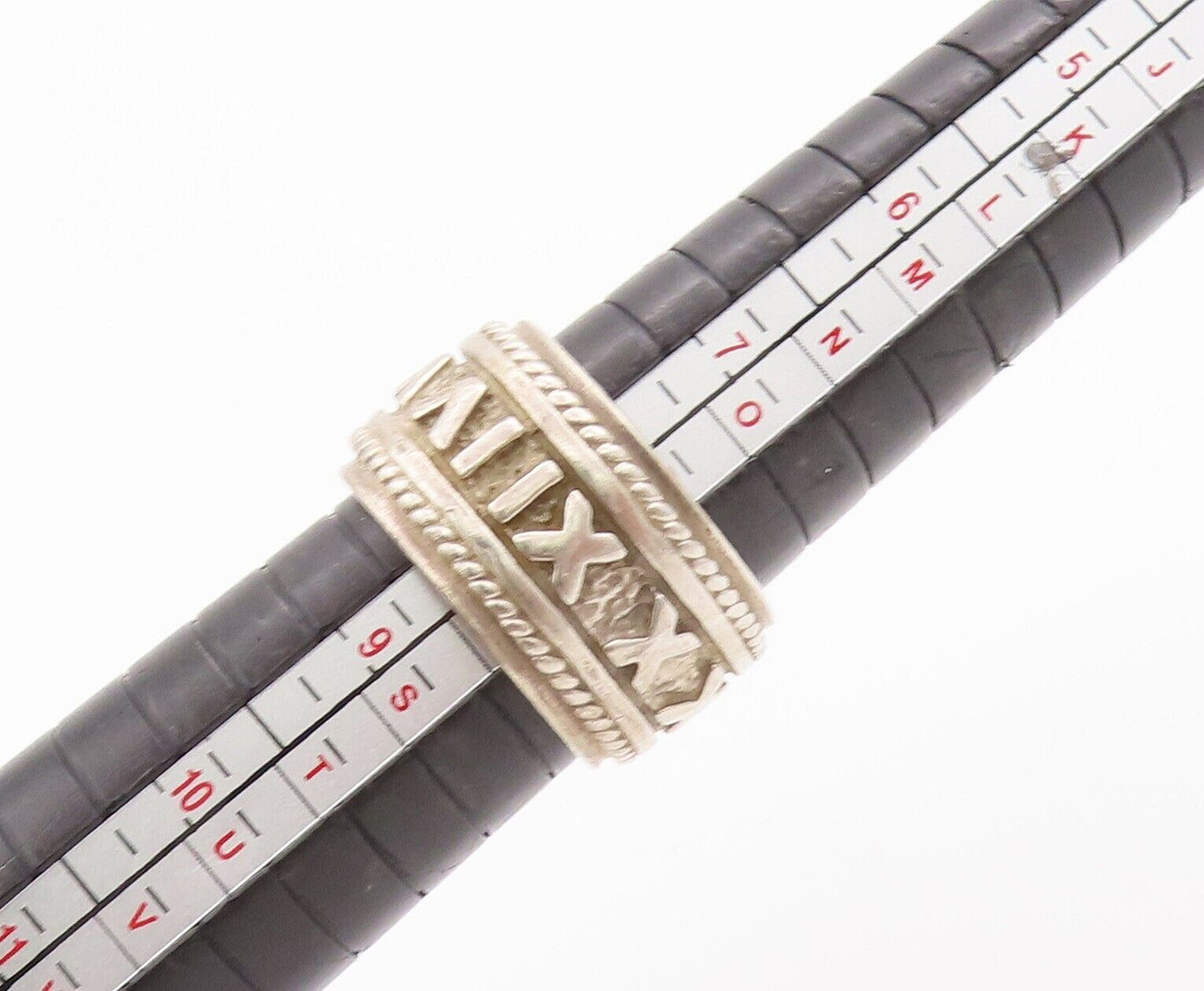 925 Sterling Silver Vintage Ring Solid All Around Roman Numeral Sz 8 RG28400